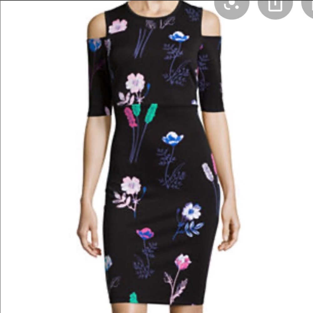 I Heart Ronson Bodycon Cold Shoulder Flower Dress